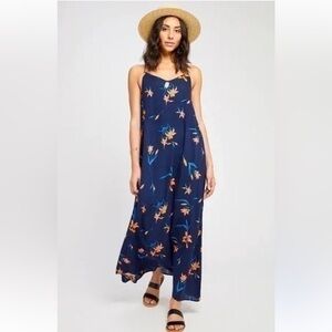 Gentle Fawn sleeveless navy blue floral halter maxi dress